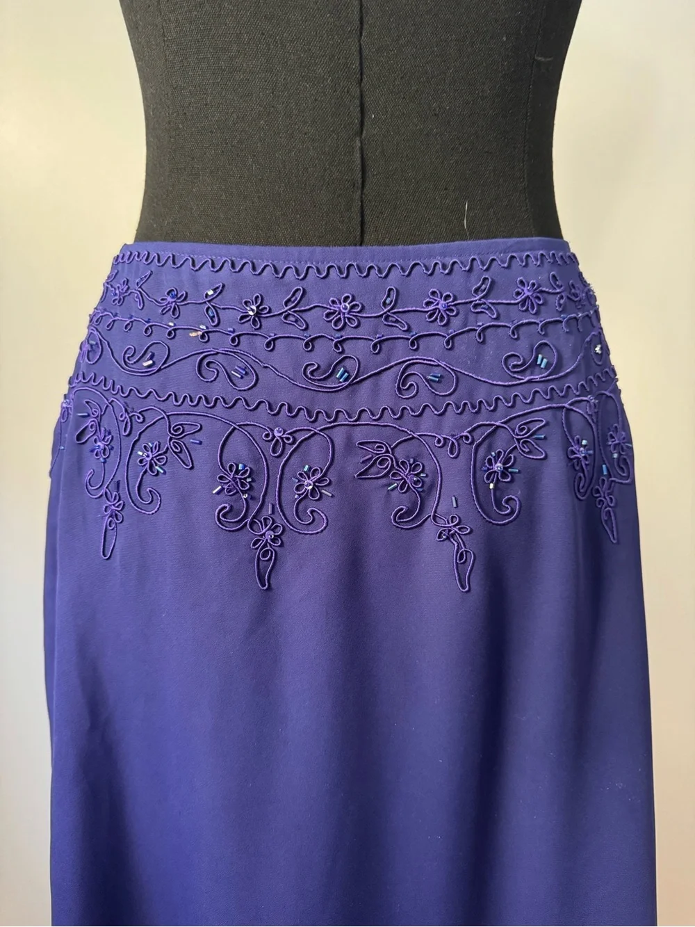 Dave & Johnny Y2K Formal Beaded Maxi Skirt in Indigo